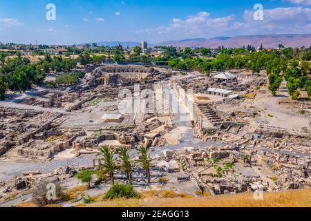 Luftaufnahme der römischen Ruinen von Beit Shean in Israel Stockfoto