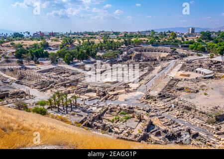 Luftaufnahme der römischen Ruinen von Beit Shean in Israel Stockfoto