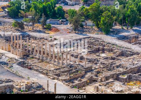 Luftaufnahme der römischen Ruinen von Beit Shean in Israel Stockfoto