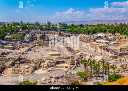 Luftaufnahme der römischen Ruinen von Beit Shean in Israel Stockfoto