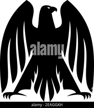 Schwarz-weiß beeindruckende Kaiseradler Silhouette mit erhöhten ausgebreiteten Flügeln und gebogenen Krallen, Kopf im Profil gedreht für heraldry Design Stock Vektor