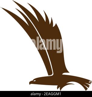 Seitenansicht Silhouette eines fliegenden Falken oder Falken mit Seine mächtigen Flügel angehoben für Maskottchen oder Tattoo-Design Stock Vektor