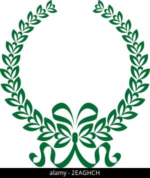Grüner und weißer Blattlaus Lorbeerkranz mit einem wirbelnden dekorativen Farbband mit schwarzem Copyspace Stock Vektor