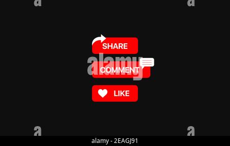 Rote Social-Media-Elemente. „Gefällt mir“-Schaltfläche. Share-Taste. Schaltfläche „Kommentar“. Vektorgrafik Stock Vektor