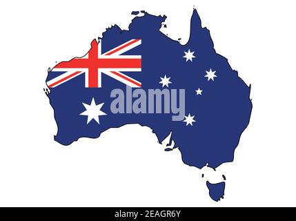 Australien Karte mit Flagge - Umriss eines Staates mit einer Nationalflagge, weißer Hintergrund, Vektor Stock Vektor