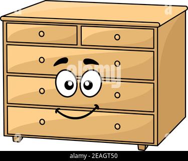 Cartoon hölzerne Kommode mit einem glücklichen lächelnden Gesicht Für die Innenraumgestaltung Stock Vektor