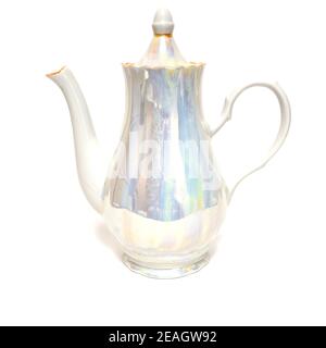 Sowjetische Keramik Wasserkocher Porzellan isoliert auf weißem Hintergrund Stockfoto