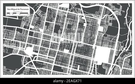 San Miguel de Tucuman Argentinien Stadtplan in Schwarz und Weiß Farbe im Retro-Stil. Übersichtskarte. Vektorgrafik. Stock Vektor