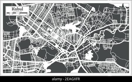 Kabul Afghanistan Stadtplan in Schwarz-Weiß-Farbe im Retro-Stil. Übersichtskarte. Vektorgrafik. Stock Vektor