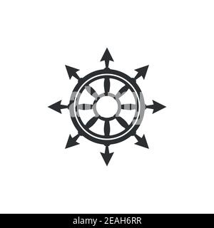 Fantasy Helm isoliert auf weiß. Schiff und Boot Lenkrad Zeichen. Symbol für die Steuerung des Schiffrads. Ruderbezeichnung. Nautische Vektor-flache Abbildung. Stock Vektor