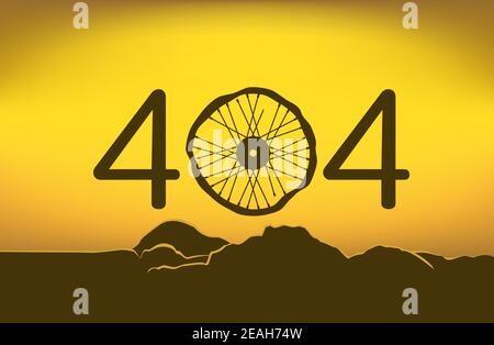 Gebrochenes Rad und Offroad als Symbol 404 Fehler. Stock Vektor
