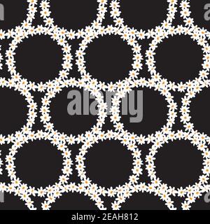 Vektor schwarz und weiß Spaß Gänseblümchen Blumen große Ringe wiederholen Muster. Geeignet für Textil, Geschenkpapier und Tapeten. Stock Vektor