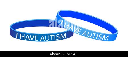 Tag Des Autismus-Bewusstseins. Ich habe blaue Bänder für Autismus, Armbänder auf der Hand. Vektorgrafik. Stock Vektor