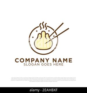 Heiße Knödel Logo Design Inspiration mit Essstäbchen im Kreis, gedämpft Dim Sum Restaurant Logo Design Vorlage Stock Vektor