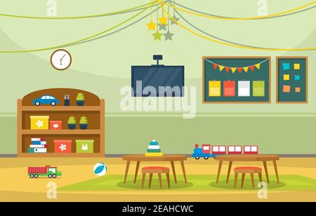 Klassenzimmer Interior Bildung Grundschule Kindergarten Kinder Schule Illustration Stock Vektor