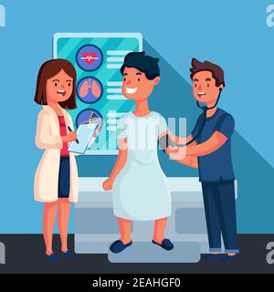 Handgezeichneter Arzt untersucht einen Patienten illustrierte Vektordarstellung. Stock Vektor