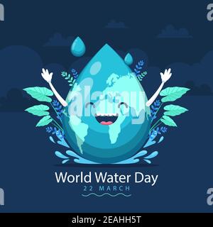 Handgezeichnete Welt Wasser Tag Illustration mit Planeten und Wassertropfen Vektor Illustration. Stock Vektor