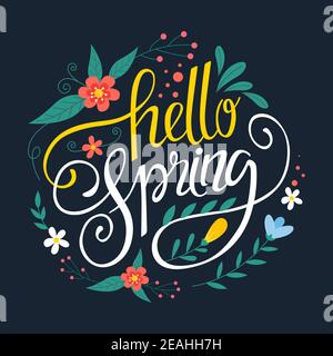 Hello Spring Lettering Vektor-Illustration. Stock Vektor
