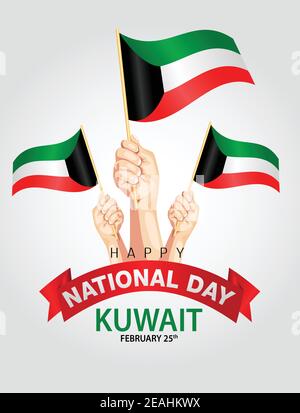 Kuwait nationalen day25th Februar mit Hand halten Fahnen. vektor-Illustration Design Stock Vektor