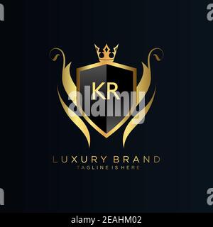 KR Letter Initial mit Royal Template.elegant mit Krone Logo Vektor, Creative Lettering Logo Vektor Illustration. Stock Vektor
