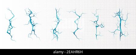 Bodenrisse mit gefrorenem Wasser in der Draufsicht, Risse Löcher, Winter Teich Oberfläche vereisten Textur. Zerstörung, Spaltung, Beschädigung Fissur Effekt isoliert auf transparentem Hintergrund. Realistisches 3D-Vektor-Set Stock Vektor