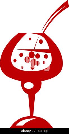 Rot-weiße Doodle-Skizze eines brausenden tropischen Cocktails in einem langstieligen Glas mit Stroh, Vektorgrafik Stock Vektor