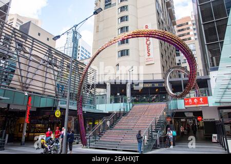 World Square in Sydney mit Rydges Hotel und Geschäften und Geschäfte, Stadtzentrum von Sydney, NSW, Australien Stockfoto