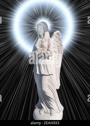 Denkmal ein Engel auf einem Hintergrund von mystischem Licht Stockfoto