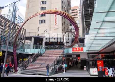 World Square im Stadtzentrum von Sydney mit Geschäften und Geschäften Und ein Rydges Hotel, Sydney, NSW, Australien Stockfoto