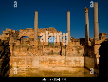 Hadrian Bad-Haus bleibt in leptis magna, Tripolitania, Khoms, Libyen Stockfoto