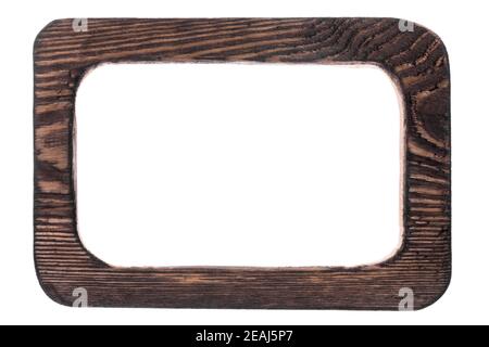 Einteiliger Vintage-Holzrahmen, isoliert auf weißem Hintergrund. Stockfoto