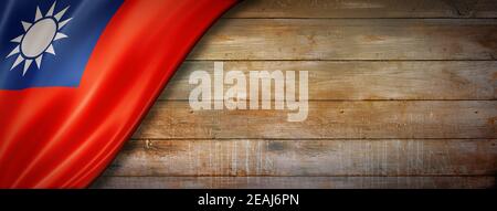 Taiwanesische Flagge auf Vintage Holz Wandbanner Stockfoto