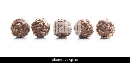 Süße Schokoladentrüffel. Leckere belgische Pralinen Bälle. Stockfoto