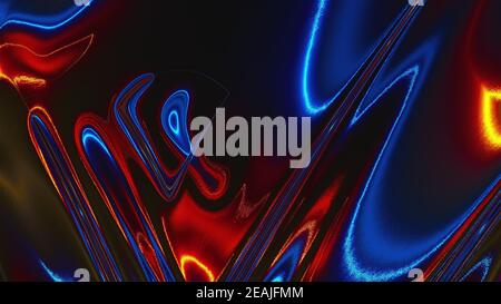 Verschiebungsstreifen auf einem flüssigen Hintergrund, Computer generiert. Abstrakte Neonformen. 3d-Rendering Stockfoto