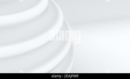 Weiße runde Elemente. 3d-Rendering einer sphärischen Form mit Wellen. Computergenerierter abstrakter Hintergrund. Stockfoto