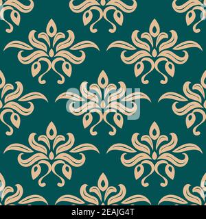 Abstraktes Nahtloses Muster im quadratischen Format mit stilisierten Bronzetulpen Blumensträuße auf viridian Hintergrund für Tapeten oder Stoff-Design Stock Vektor