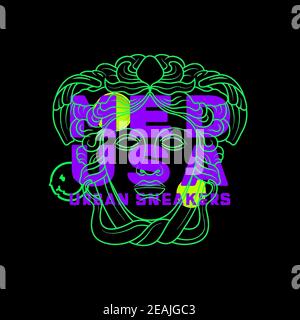 High-End-Logo für EINE Streetwear-Marke mit MEDUSA Grafik Stockfoto