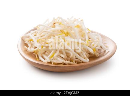 Sprossen in einer Platte auf weißem Hintergrund Stockfoto