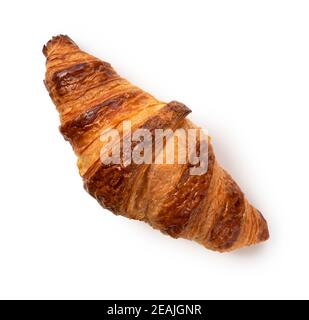 Ein Croissant auf einem weißen Hintergrund Stockfoto