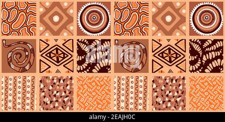 Afrikanischer Druck, nahtloses Vektor-Muster in traditioneller afrikanischer Art. Ethnisches Ornament. Warme Bräune Stockfoto