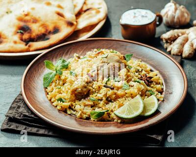 Pakistanische Huhn Biryani Reis, kopieren Raum Stockfoto