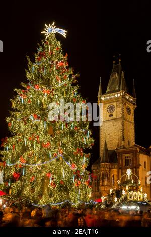 Prague Old Town Square - Weihnachtsmarkt, Tschechische Republik Stockfoto