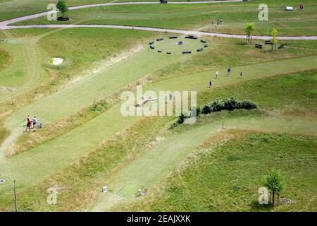 Blick vom Aussichtsturm Indemann auf die umliegende Freizeit Bereich Stockfoto