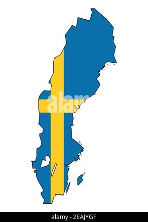 Schweden Karte mit Flagge - Umriss eines Staates mit einer Nationalflagge, weißer Hintergrund, Vektor Stock Vektor