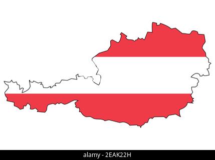 Österreich Karte mit Flagge - Umriss eines Staates mit Nationalflagge, weißer Hintergrund, Vektor Stock Vektor