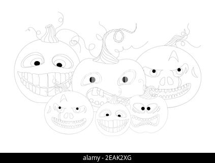 Halloween Malbuch. Witziger Kürbis auf weißem Hintergrund. Kinder s Färbung. Stockfoto