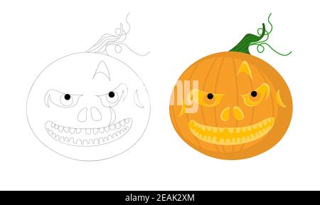 Halloween Malbuch. Witziger Kürbis auf weißem Hintergrund. Kinder Färbung. Stockfoto