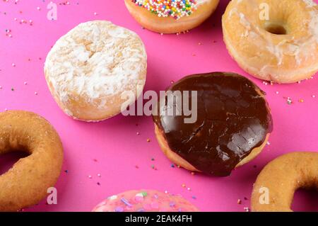 Verschiedene Donuts Nahaufnahme Stockfoto