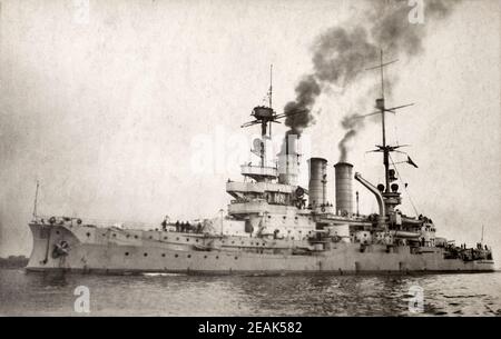 SMS-Hessen war das dritte von fünf pre-dreadnought Schlachtschiffe der Braunschweig-Klasse. Sie wurde im Jahr 1902 gelegt und war in den Deutschen beauftragt Stockfoto