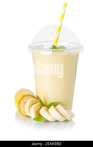 Banana Fruchtsaft Smoothie frisches Getränk Milchshake Milch Shake in Eine Tasse isoliert auf weiß Stockfoto